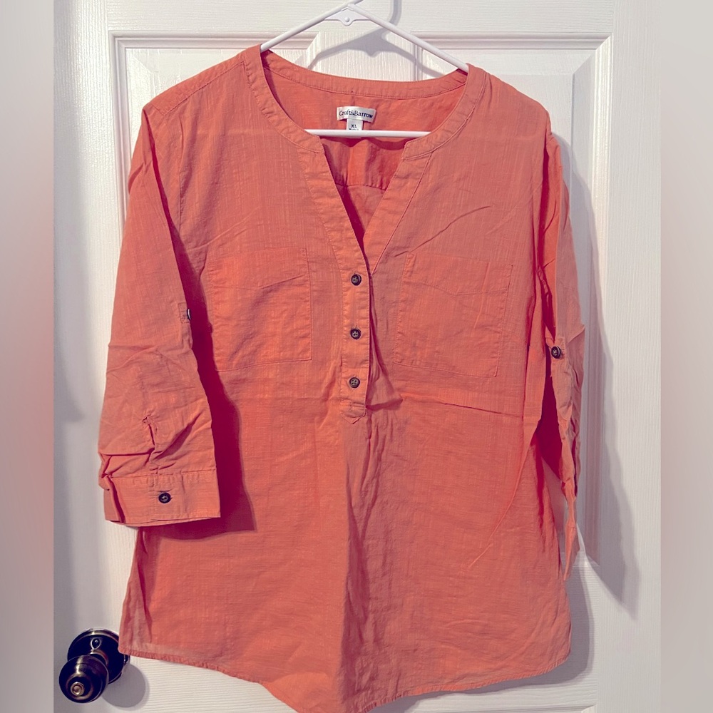 Croft and barrow ladies peach color linen button down XL